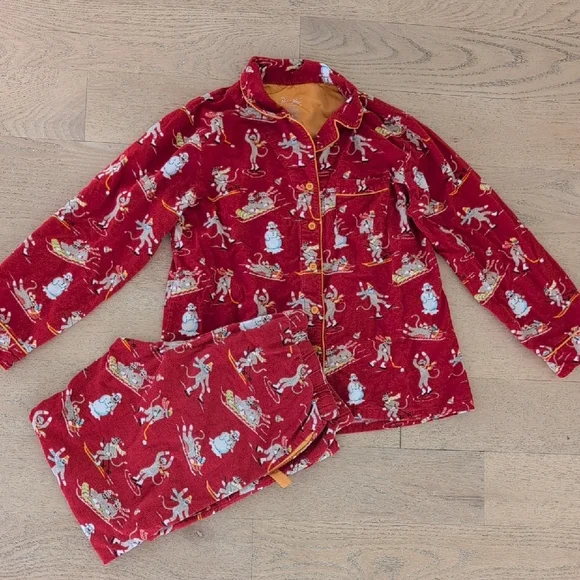 Nick & Nora Sock Monkey Pajama Set Size M - Picture 1 of 8